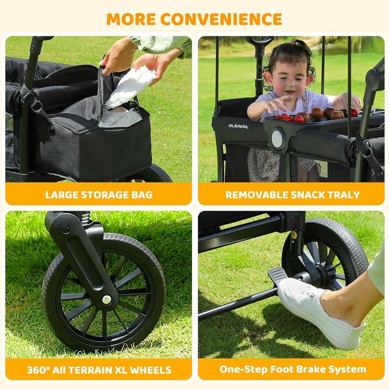 New ELEMARA Stroller Wagon for 2 Kids (Black) - Kidsy