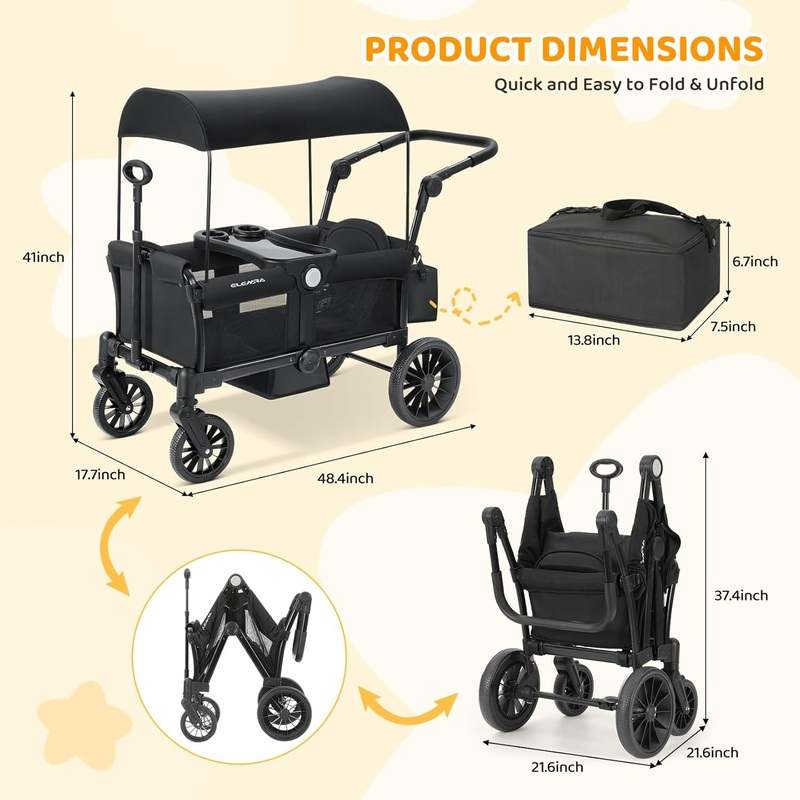 New ELEMARA Stroller Wagon for 2 Kids (Black) - Kidsy