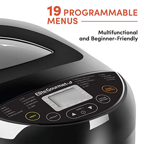 New Elite Gourmet EBM8103B Programmable Bread Maker Machine (Black) - Kidsy