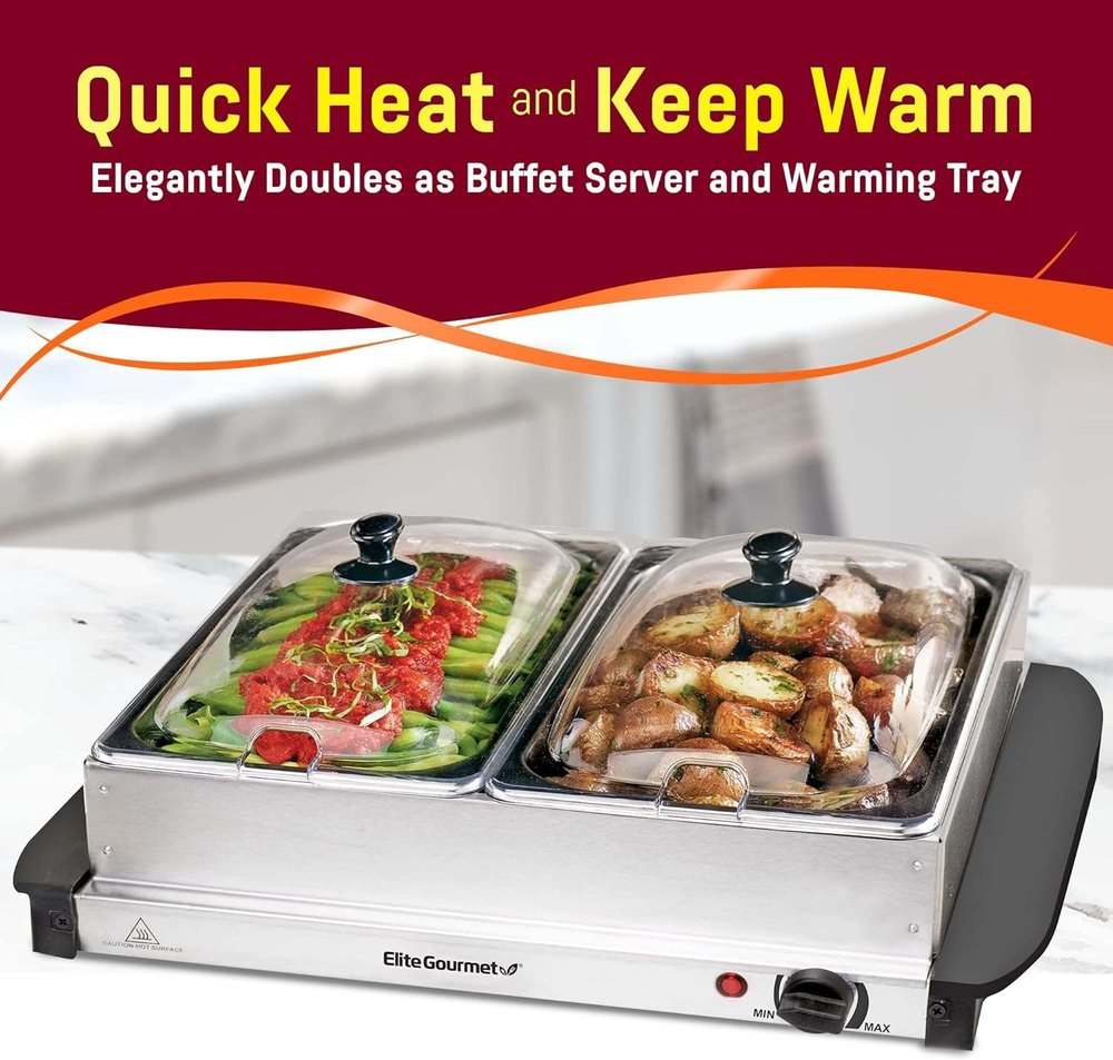 New Elite Gourmet EWM - 6122 Dual Buffet Server, 5 Qt Total (Stainless Steel) - Kidsy