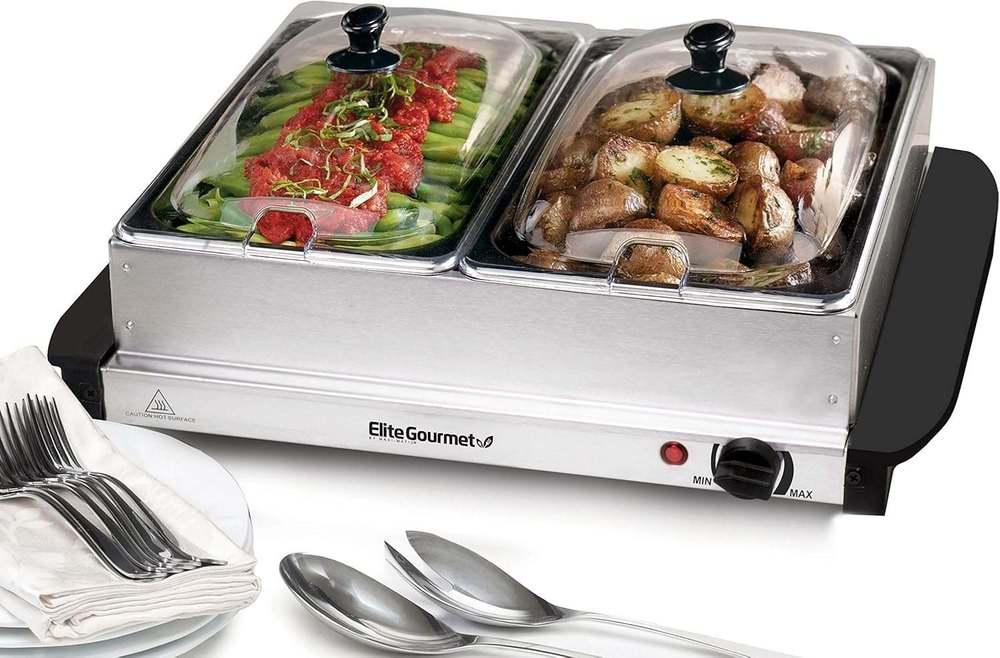 New Elite Gourmet EWM - 6122 Dual Buffet Server, 5 Qt Total (Stainless Steel) - Kidsy