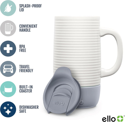 New Ello Jane 18 oz Ceramic Travel Mug with Handle (Gray) - Kidsy