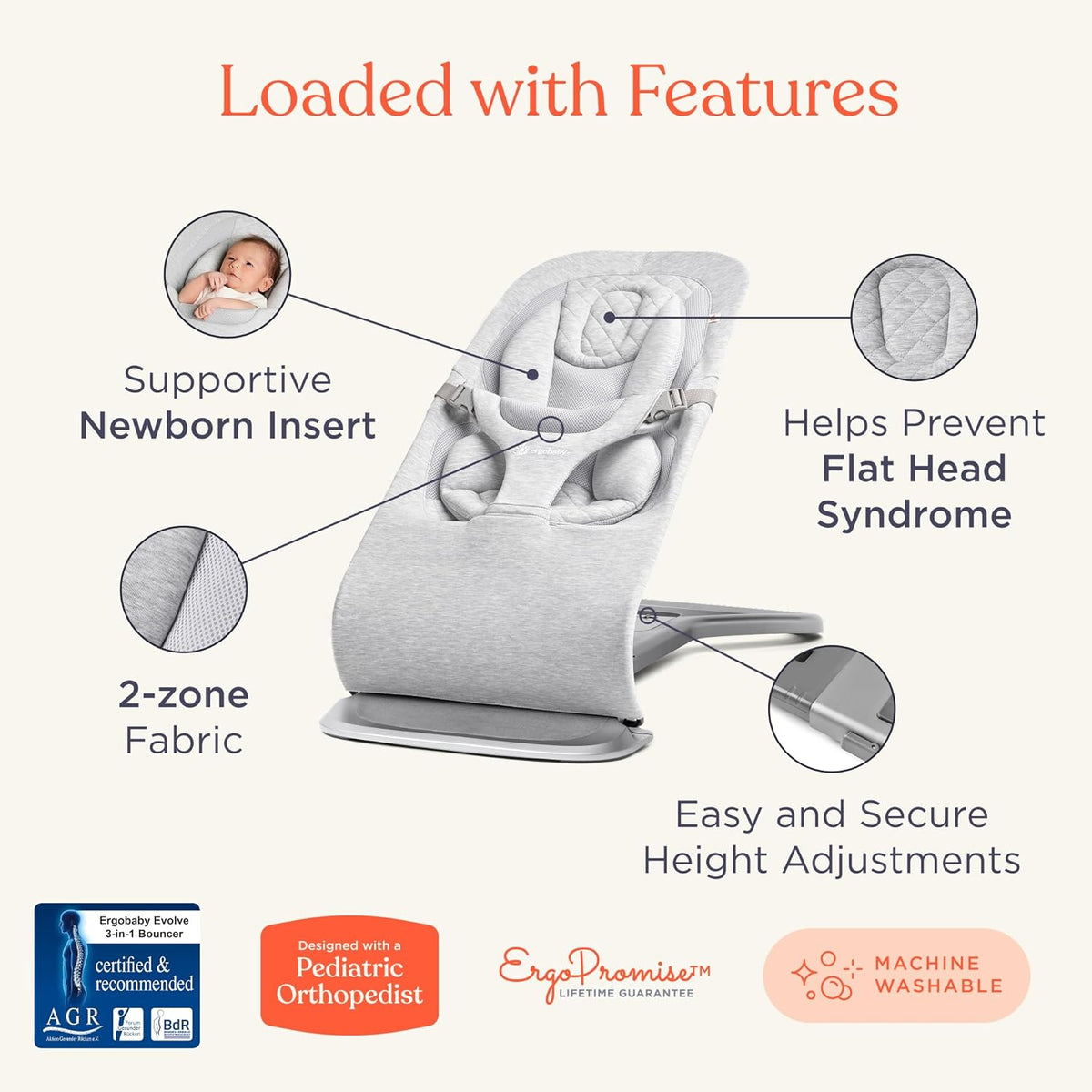 New Ergobaby Evolve 3 - in - 1 Baby Bouncer Seat, Adjustable Multi - Position Infant Bouncer and Toddler Chair (Oxford Blue) - Kidsy