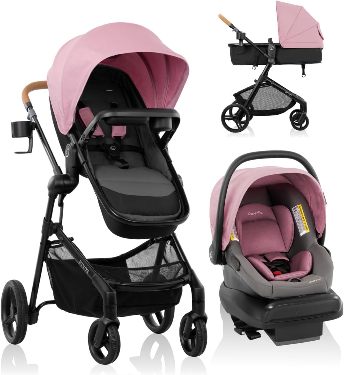 New Evenflo Pivot NXT Travel System with LiteMax NXT Infant Car Seat (Lilas Pink) - Kidsy