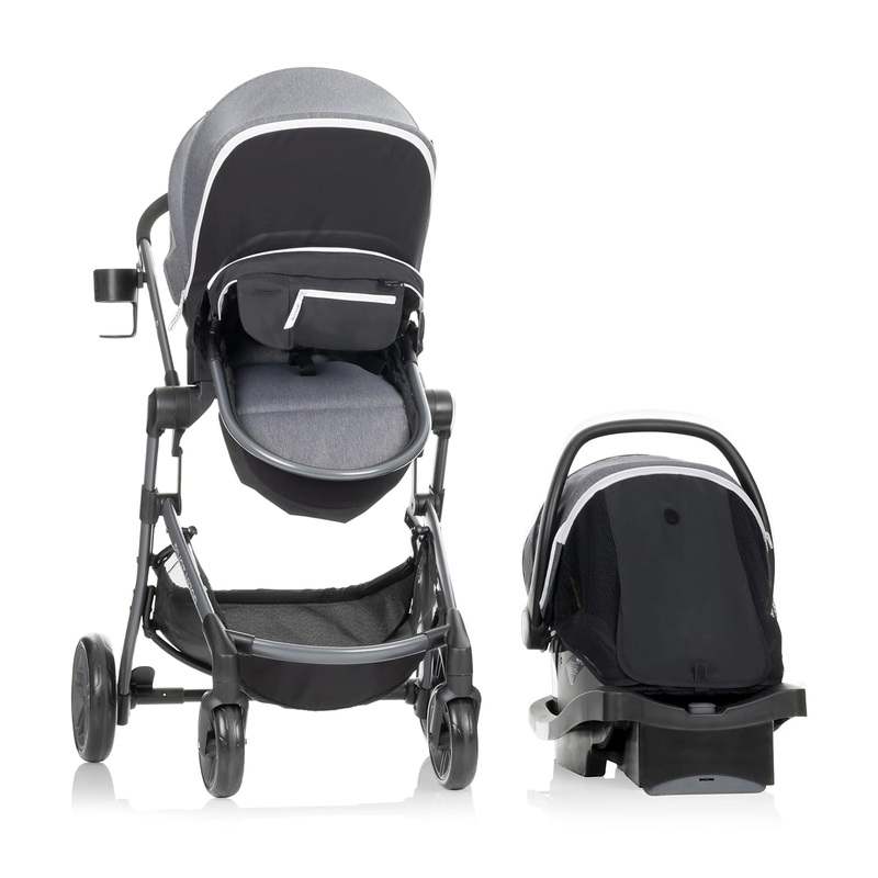 New Evenflo Pivot Vizor Modular Reversible Stroller Travel System with Car Seat (Black Chasse)