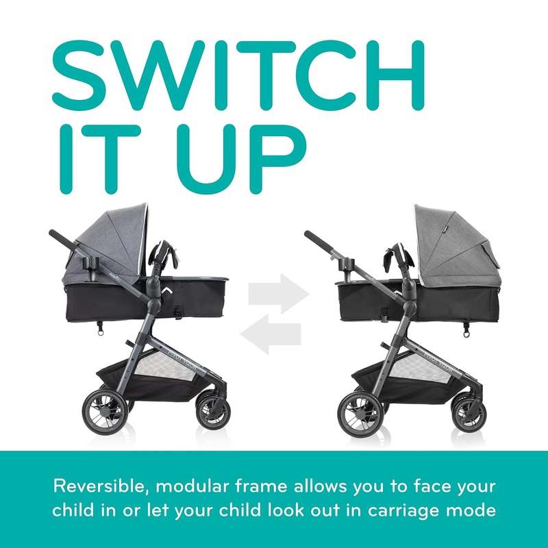 New Evenflo Pivot Vizor Modular Reversible Stroller Travel System with Car Seat (Black Chasse) - Kidsy