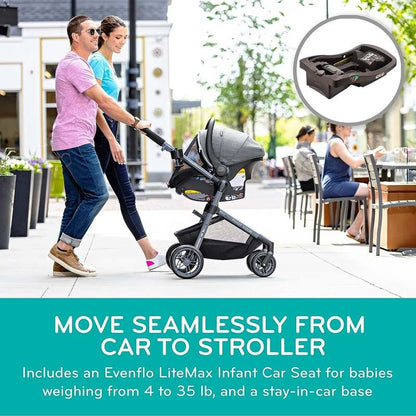 New Evenflo Pivot Vizor Modular Reversible Stroller Travel System with Car Seat (Black Chasse) - Kidsy