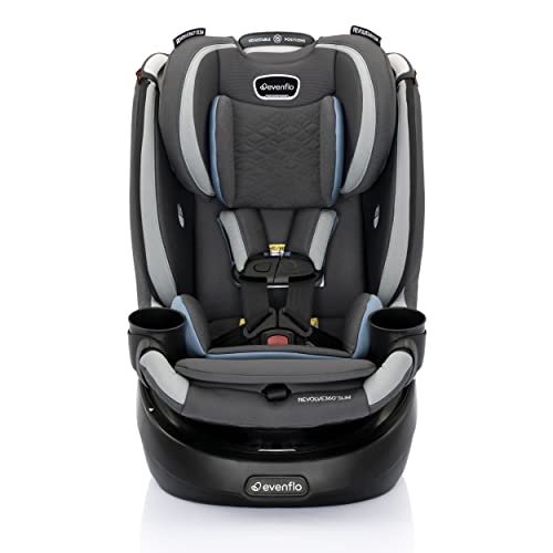 New Evenflo Revolve360 Slim 2-in-1 Rotational Car Seat with Quick Clean Cover (Stow Blue)