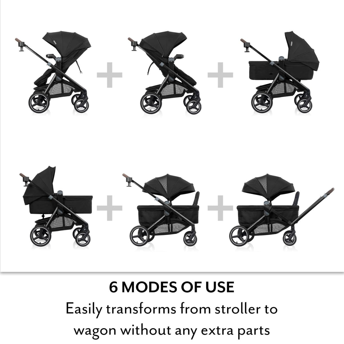 New Evenflo Transformer 2-Seat Convertible Stroller Wagon (Pitch Black) - Kidsy