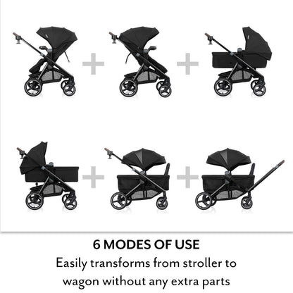 New Evenflo Transformer 2-Seat Convertible Stroller Wagon (Pitch Black) - Kidsy