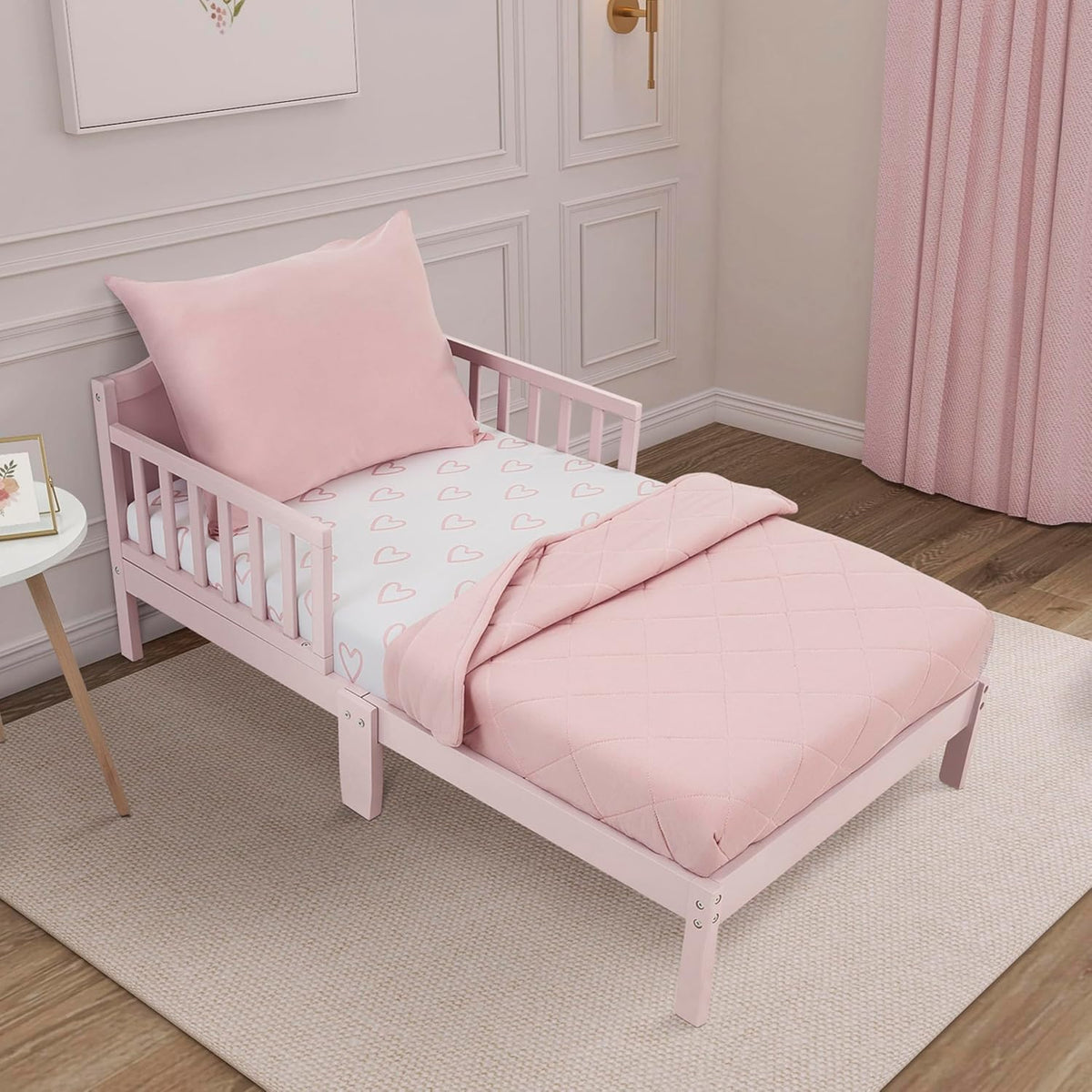 New Evolur I Heart You 3-Piece Toddler Bedding Set (Baby Pink with Heart Print) - Kidsy