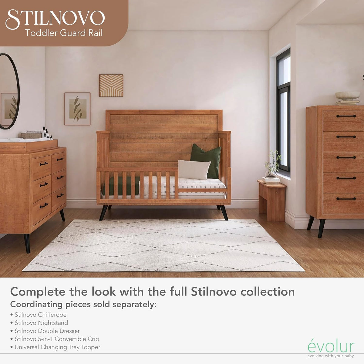New Evolur Stilnovo Convertible Crib Toddler Guard Rail (Sugar Cane) - Kidsy
