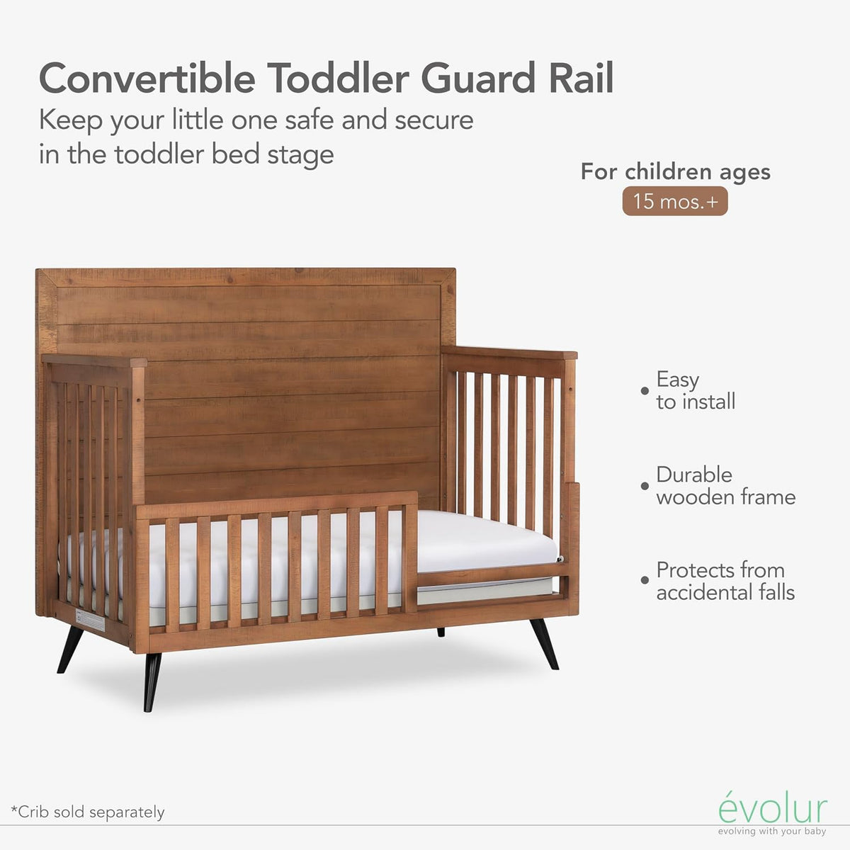 New Evolur Stilnovo Convertible Crib Toddler Guard Rail (Sugar Cane) - Kidsy