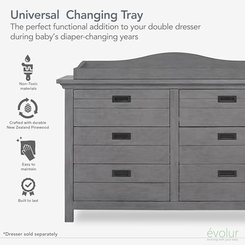 New Evolur Universal Changing Tray (Rustic Grey) - Kidsy