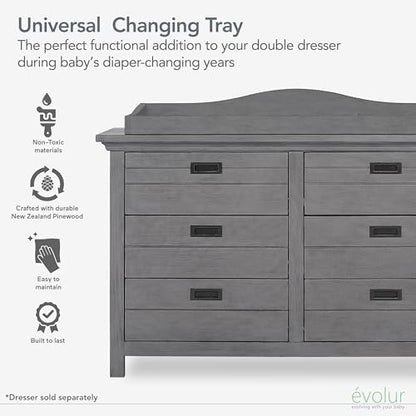 New Evolur Universal Changing Tray (Rustic Grey) - Kidsy