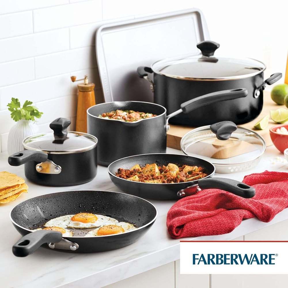 New Farberware Cookstart DiamondMax 15 - Piece Nonstick Cookware Set (Black) - Kidsy