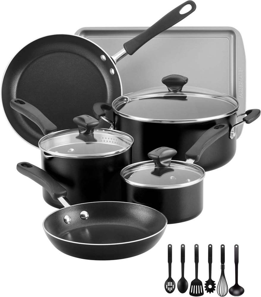 New Farberware Cookstart DiamondMax 15 - Piece Nonstick Cookware Set (Black) - Kidsy