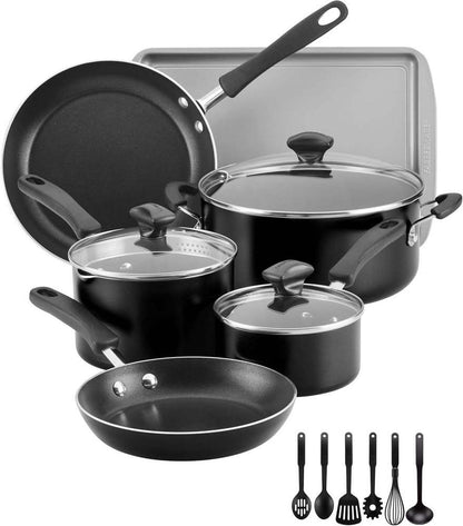New Farberware Cookstart DiamondMax 15 - Piece Nonstick Cookware Set (Black) - Kidsy
