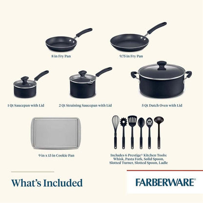 New Farberware Cookstart DiamondMax 15 - Piece Nonstick Cookware Set (Black) - Kidsy