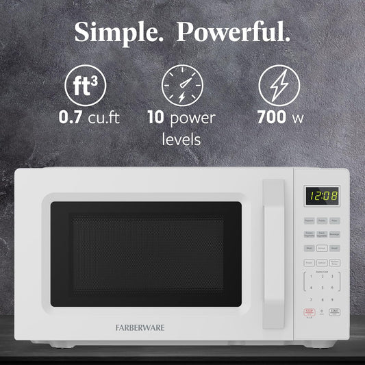 New Farberware Countertop Microwave Oven 700W, 0.7 Cu. Ft. Capacity (White) - Kidsy