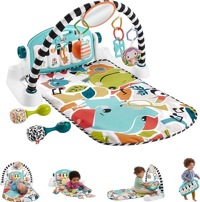 New Fisher-Price Glow and Grow Kick & Play Piano Gym with Rattle Maracas (Blue)