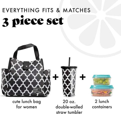 New Fit & Fresh Westport Insulated Lunch Bag (Black/White) - Kidsy