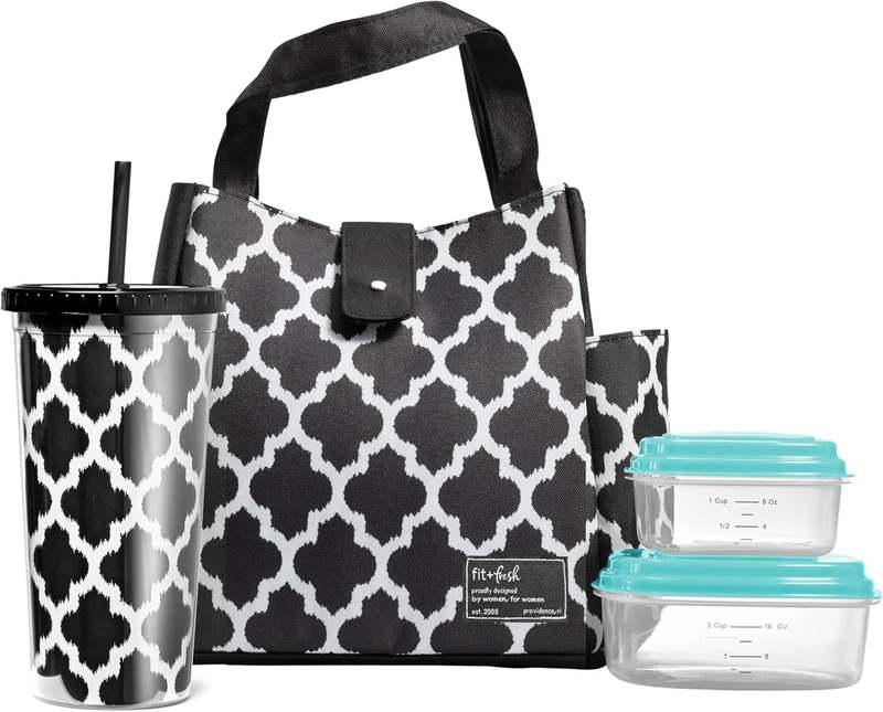 New Fit & Fresh Westport Insulated Lunch Bag (Black/White) - Kidsy