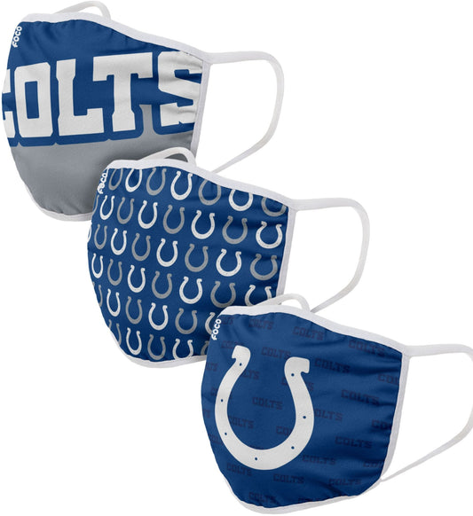 New FOCO Adult Indianapolis Colts 3 - Pack Face Coverings (Blue) - Kidsy