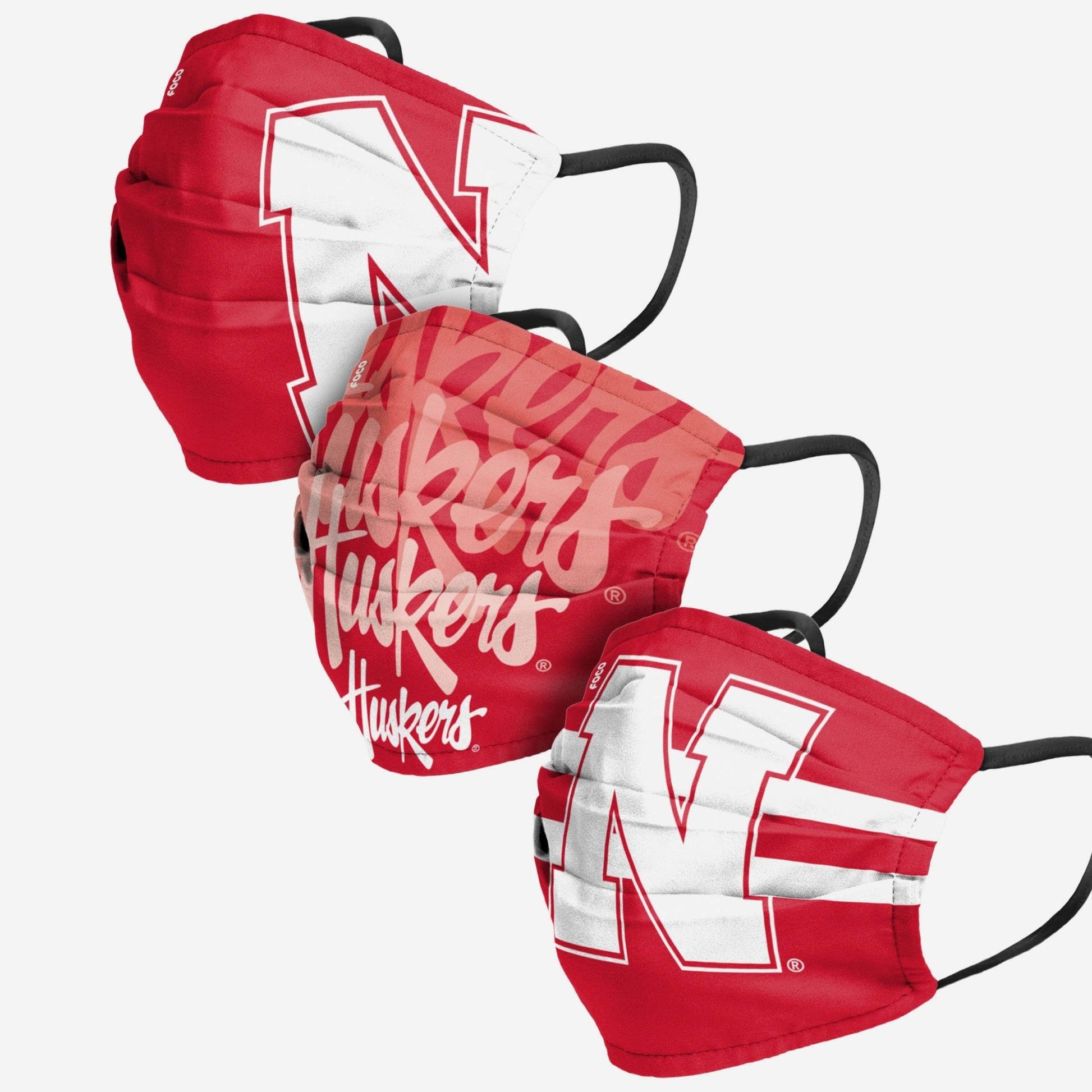 New FOCO Nebraska Cornhuskers Matchday 3 Pack Face Cover - Adult - Kidsy