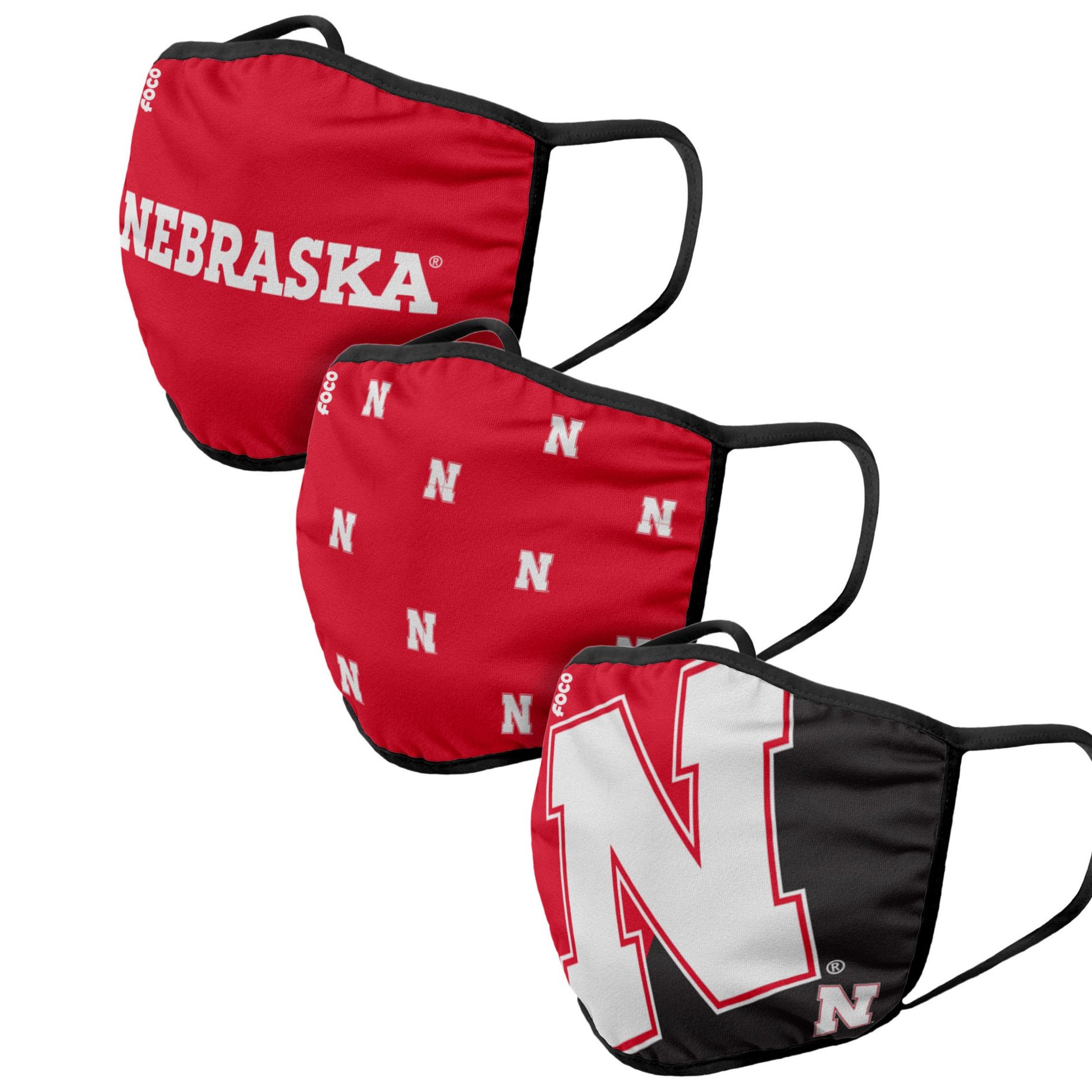 New FOCO Nebraska Cornhuskers NCAA Mens Matchday Face Cover - 3 Pack - Kidsy