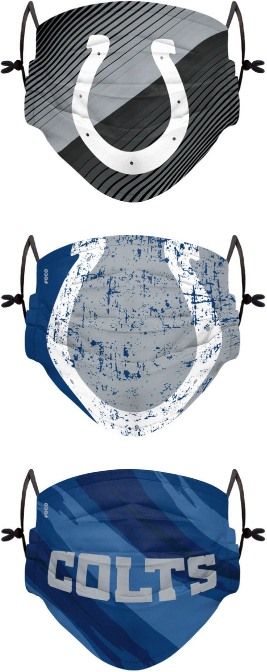 New FOCO Youth Indianapolis Colts Adjustable 3 - Pack Face Coverings, Kids - Kidsy