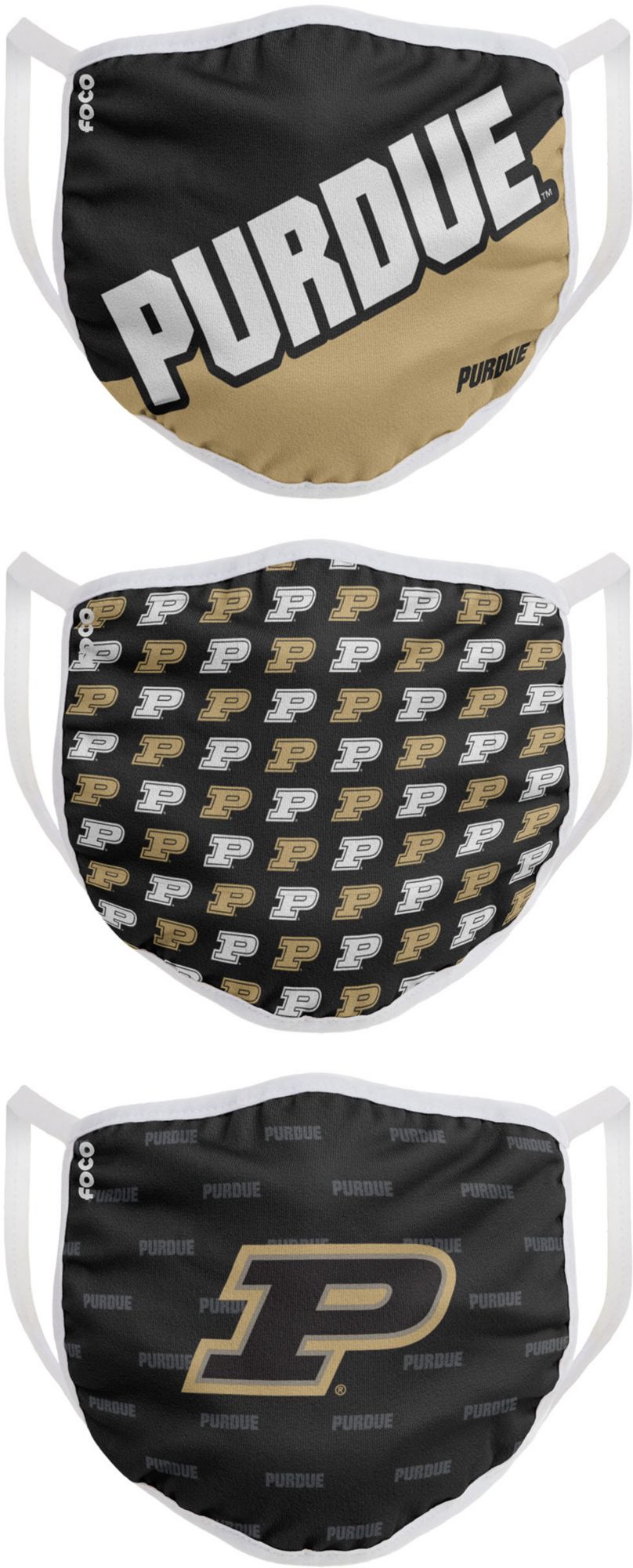New FOCO Youth Purdue Boilermakers 3 - Pack Face Coverings, Kids (Wash) - Kidsy