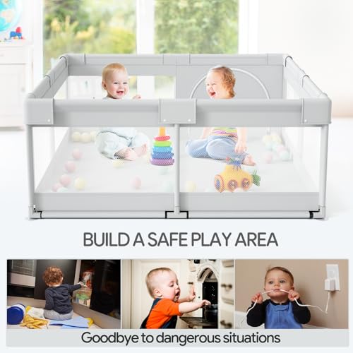 New Fodoss 47x47" Baby Playpen (Light Grey) - Kidsy