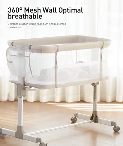 New Fodoss Adjustable Mesh Bedside Bassinet (Beige) - Kidsy