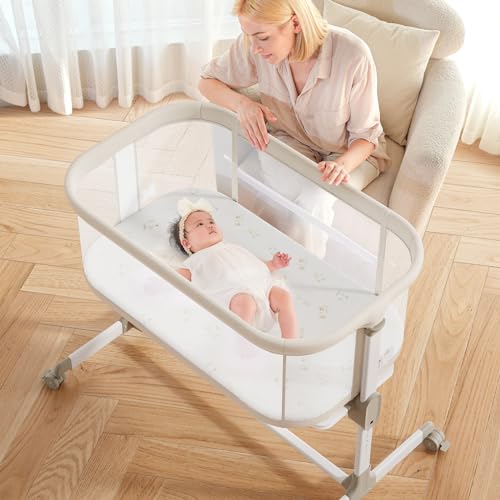 New Fodoss Adjustable Mesh Bedside Bassinet (Beige)