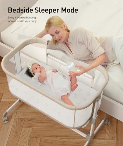 New Fodoss Adjustable Mesh Bedside Bassinet (Beige) - Kidsy