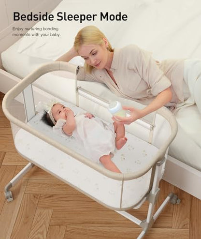 New Fodoss Adjustable Mesh Bedside Bassinet (Beige) - Kidsy