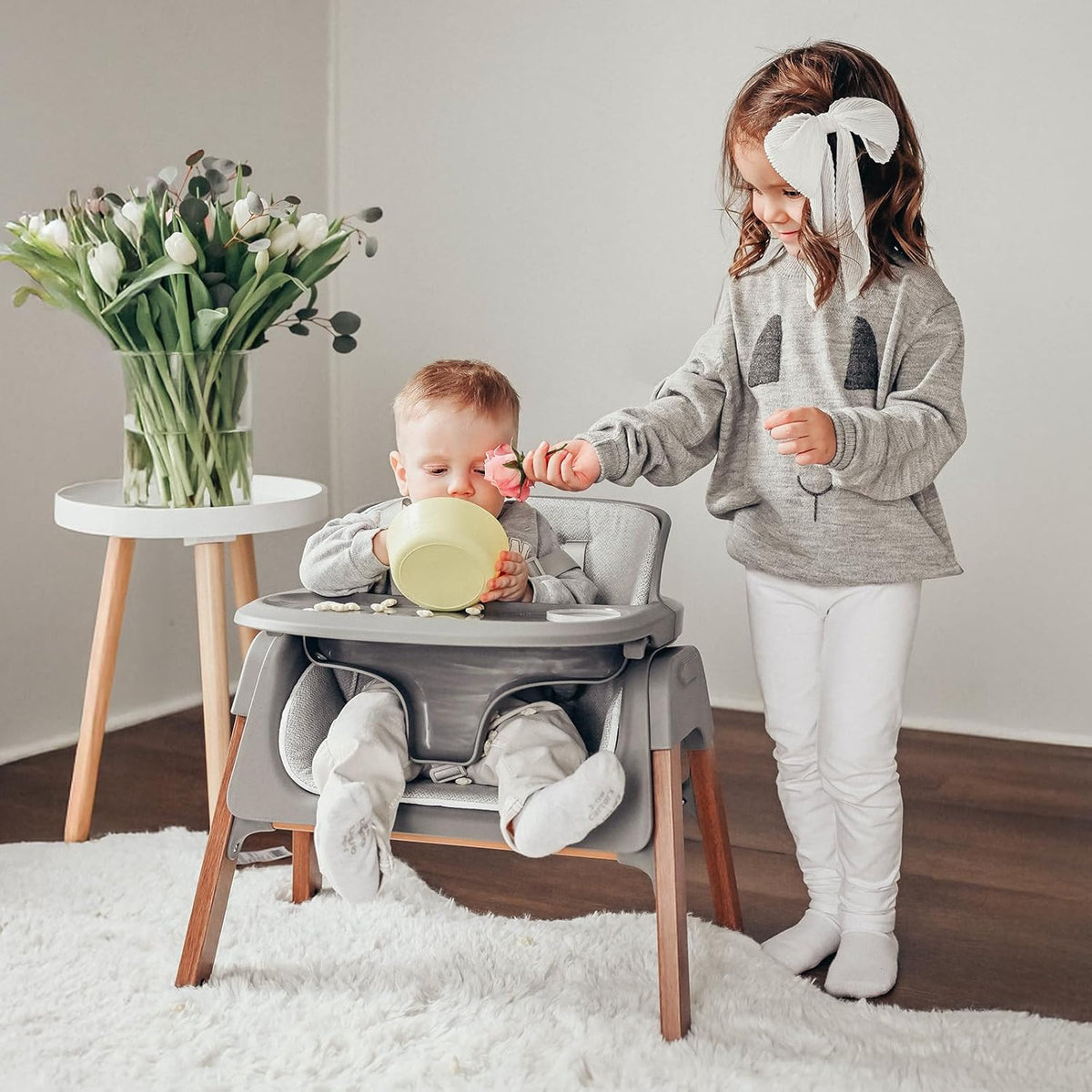 New Fodoss Convertible Baby High Chair with Detachable Tray (Grey) - Kidsy