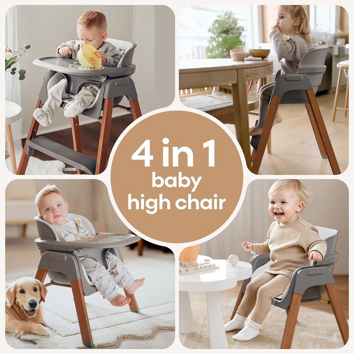 New Fodoss Convertible Baby High Chair with Detachable Tray (Grey) - Kidsy