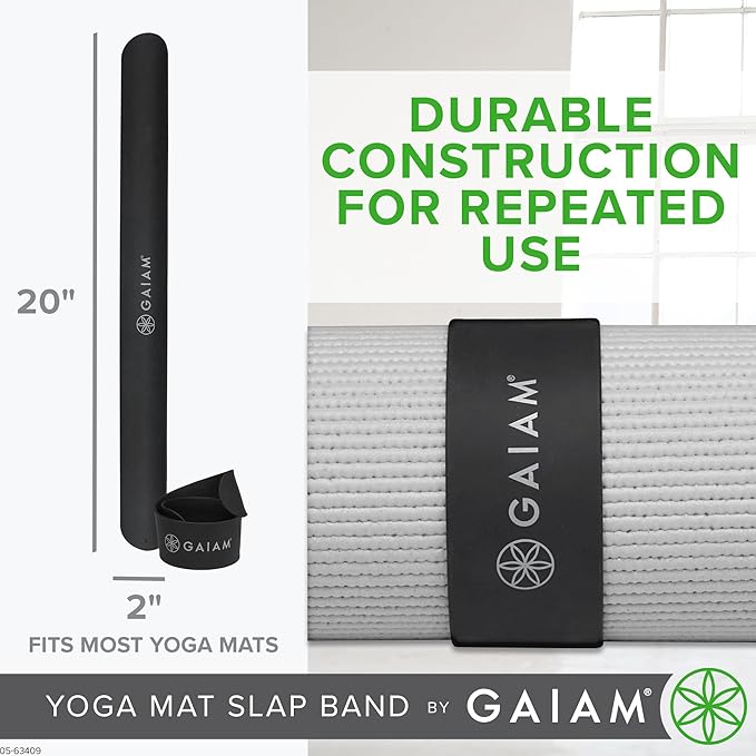 New Gaiam Yoga Mat Strap Slap Band 20x1.5 (Black) - Kidsy
