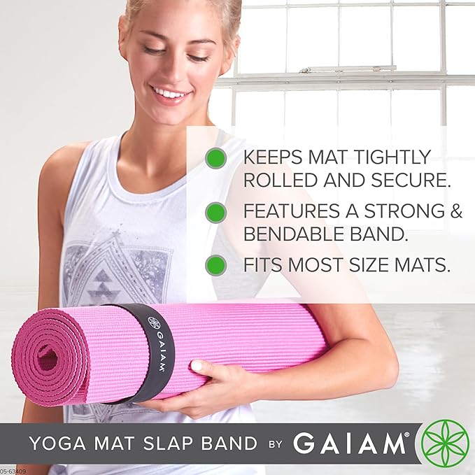New Gaiam Yoga Mat Strap Slap Band 20x1.5 (Black) - Kidsy