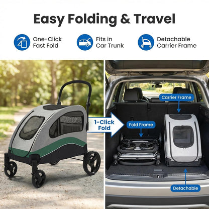 New Garvee Extra Large Dog Stroller Foldable Steel Frame (Green) - Kidsy