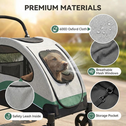 New Garvee Extra Large Dog Stroller Foldable Steel Frame (Green) - Kidsy