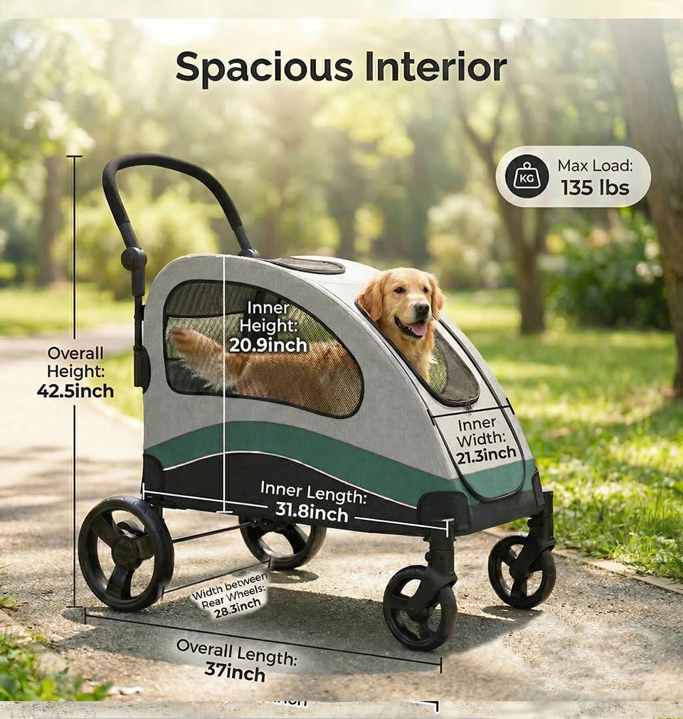 New Garvee Extra Large Dog Stroller Foldable Steel Frame (Green) - Kidsy