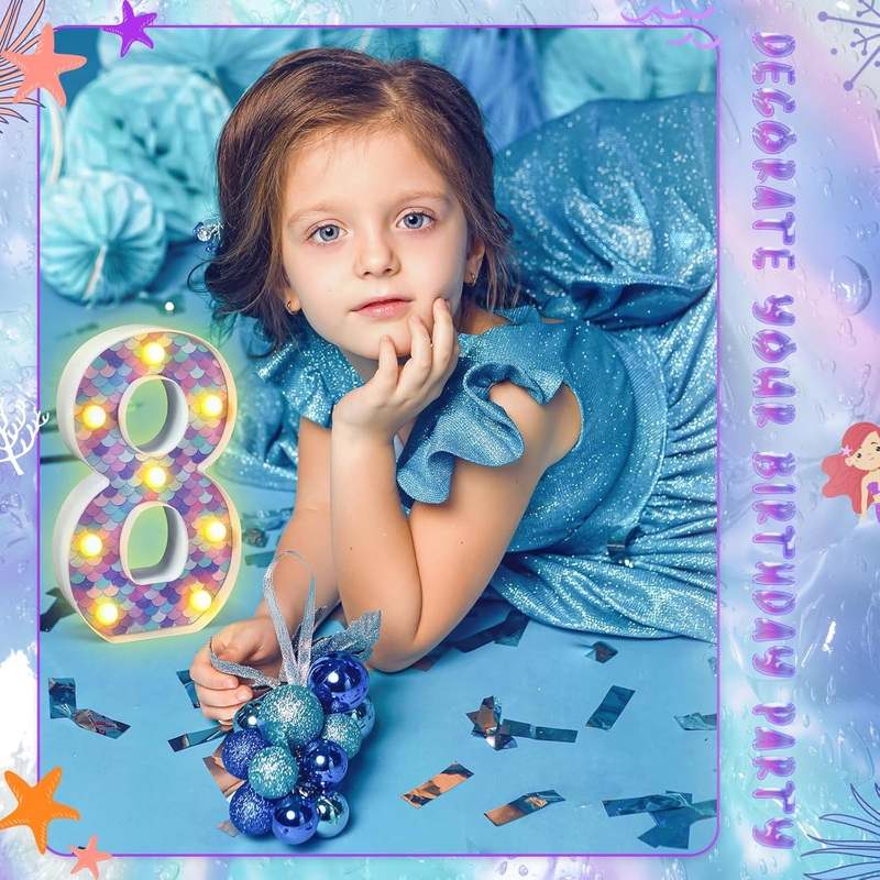 New Glooglitter Mermaid Birthday Party Decoration, Decorative LED Glowing Number (Number 8) - Kidsy