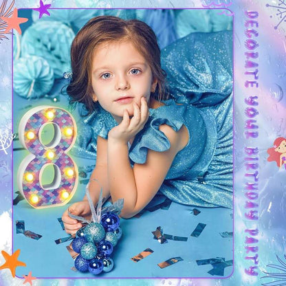 New Glooglitter Mermaid Birthday Party Decoration, Decorative LED Glowing Number (Number 8) - Kidsy