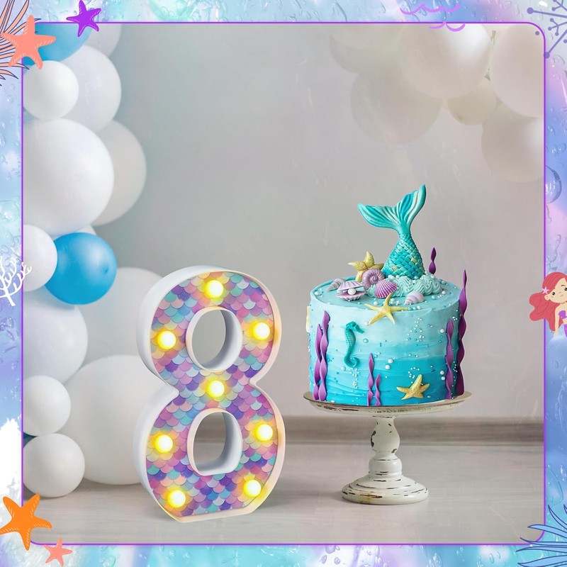 New Glooglitter Mermaid Birthday Party Decoration, Decorative LED Glowing Number (Number 8) - Kidsy