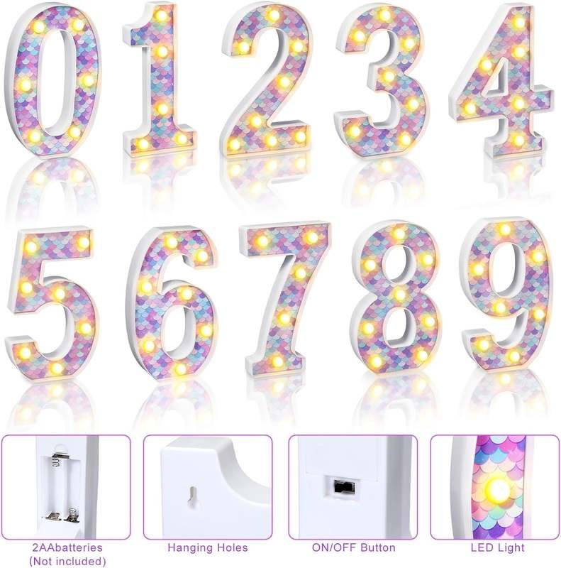 New Glooglitter Mermaid Birthday Party Decoration, Decorative LED Glowing Number (Number 8) - Kidsy