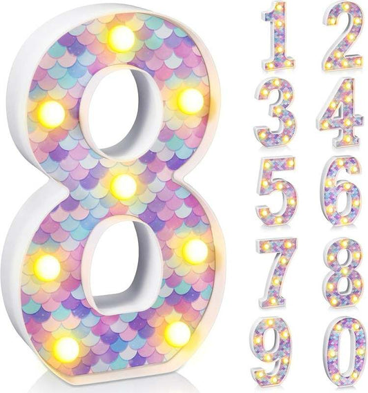 New Glooglitter Mermaid Birthday Party Decoration, Decorative LED Glowing Number (Number 8) - Kidsy