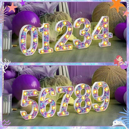 New Glooglitter Mermaid Birthday Party Decoration, Decorative LED Glowing Number (Number 8) - Kidsy